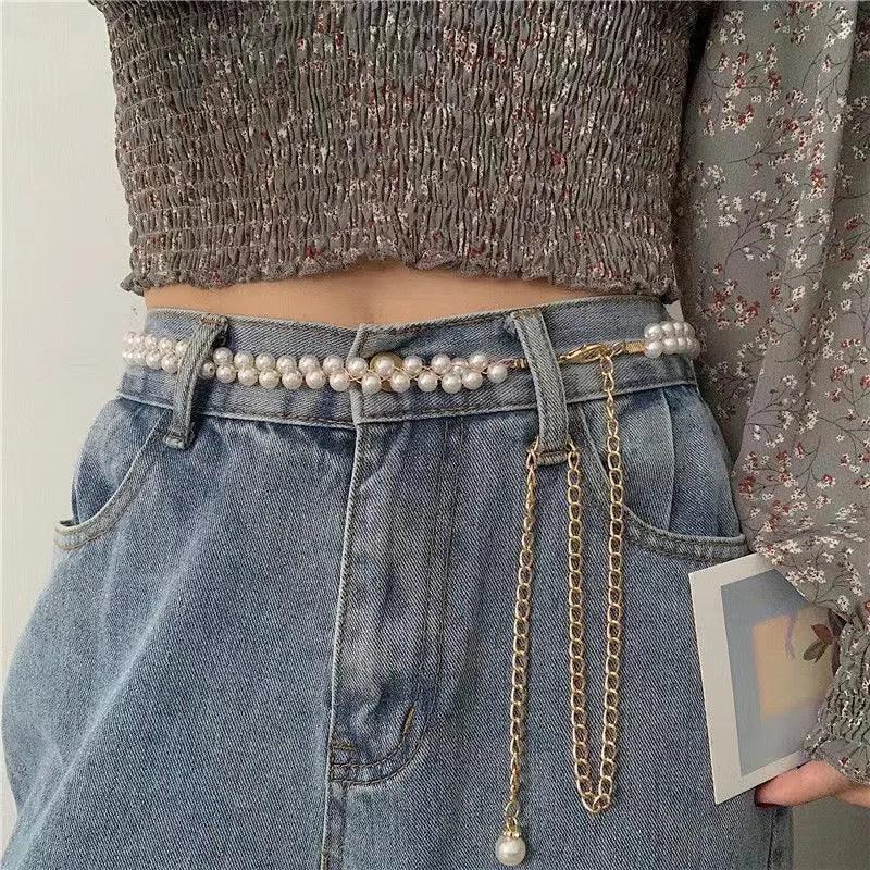 Adjustable Metal Waist Chain with Pearl Pendant