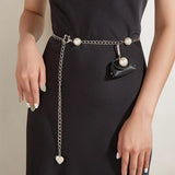 Pearl Metal Belt Chain Women Bag Waist Strap Lady Dress Decorative Accessory
