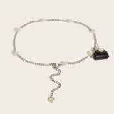 Pearl Metal Belt Chain Women Bag Waist Strap Lady Dress Decorative Accessory