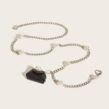 Pearl Metal Belt Chain Women Bag Waist Strap Lady Dress Decorative Accessory
