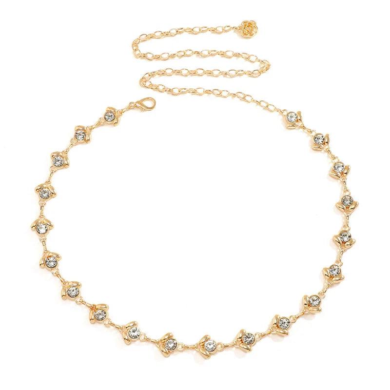 Women Silver Metal Chain Fringes Crystal Diamond Waist Chain