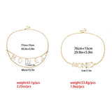 Women Metal Double Waist Chains Diamond Letter Pendant Body Chain