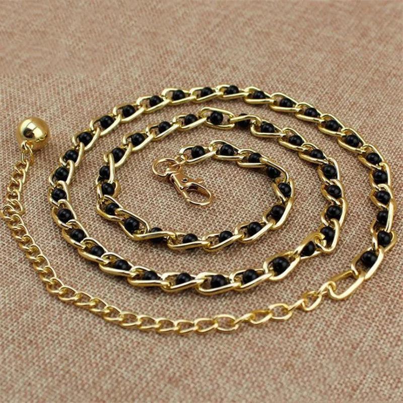 Women's Metal Chain Pearl Thin Waist Chain Belt