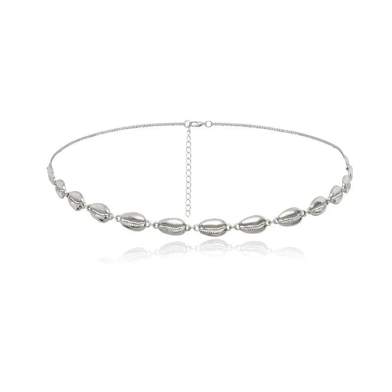 Women Alloy Chain Belt Silver Shell Waist Chains Dress Jewelry Chain