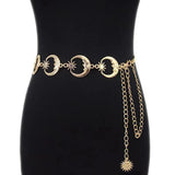 Womens Belt Hip High Waist Silver Narrow Metal Chain Gothic Moon Silver Pendant