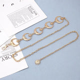 Womens Belt Hip High Waist Silver Narrow Metal Chain Gothic Moon Silver Pendant