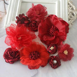 10PCS Mix Styles Wine Red Chiffon Rose Flowers DIY Hair Dress Hats Decoration