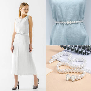 Women Pearl Belt Waist Belt Elastic Buckle Pearl Chain Belt Female Girls