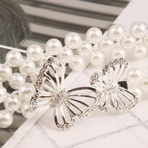 Women Pearl Belt Waist Belt Elastic Buckle Pearl Chain Belt Female Girls