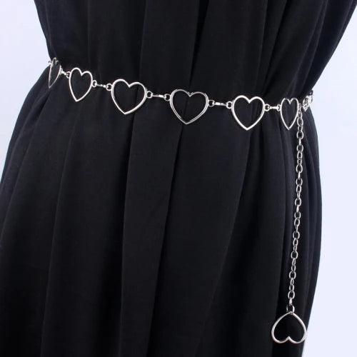 Silver Metal Heart Women Waist Chain Belts Dress Waistband