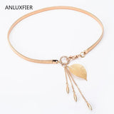 Metal Thin Waist Chain Women Belt Golden Silver Leaf Pendant Female Girdle