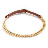 Brown Leather Metal Chain Belt for Women Dress Casual Jeans