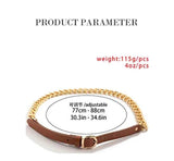 Brown Leather Metal Chain Belt for Women Dress Casual Jeans