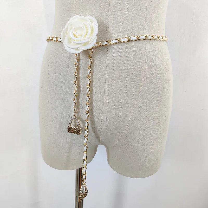 Flower Waist Chain Accessories for Women Dress Jeans Chain Belt