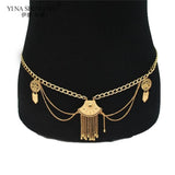 Bohemian Belly Dance Chains Inlay Shield Pendant Waist Belt