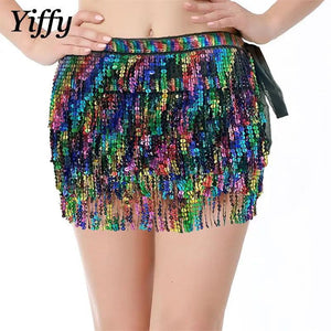 Colorful Belly Dance Sequins Fringe Hip Wrap Waist Chain Mini Skirt