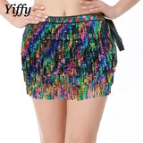 Colorful Belly Dance Sequins Fringe Hip Wrap Waist Chain Mini Skirt