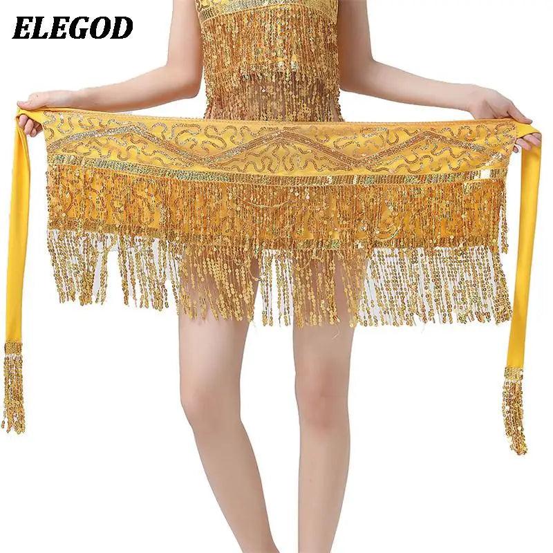 Sequins Belly Dance Hip Scarf Skirt Tassel Waist Chain Indian Dance Costume