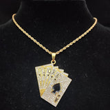 Hip Hop Card Pendant Necklace Crystal Cuban Chain Bling Charm Jewelry