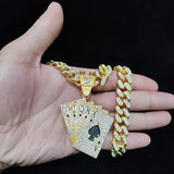 Hip Hop Card Pendant Necklace Crystal Cuban Chain Bling Charm Jewelry