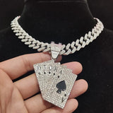 Hip Hop Card Pendant Necklace Crystal Cuban Chain Bling Charm Jewelry