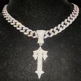 Men Women Hip Hop Cross Sword Necklace with Cuban Chain