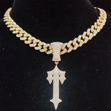 Men Women Hip Hop Cross Sword Necklace with Cuban Chain