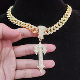 Men Women Hip Hop Cross Sword Necklace with Cuban Chain