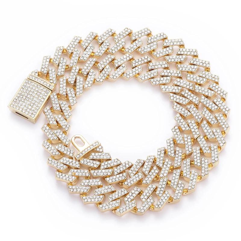 Rhombus Prong Cuban Chain Crystal Necklace for Women