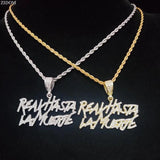 Men Women Hip Hop Letter Pendant Necklace 4mm Tennis Chain Iced Out Bling
