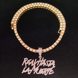 Men Women Hip Hop Letter Pendant Necklace 4mm Tennis Chain Iced Out Bling