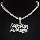 Men Women Hip Hop Letter Pendant Necklace 4mm Tennis Chain Iced Out Bling
