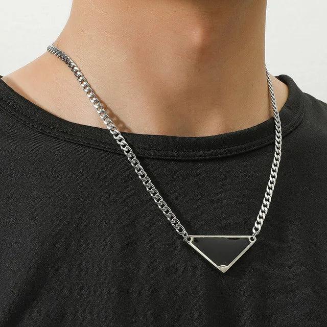 Vintage Punk Triangle Letter Pendant Necklace Stainless Steel Hip Hop Jewelry