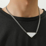 Vintage Punk Triangle Letter Pendant Necklace Stainless Steel Hip Hop Jewelry