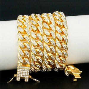13MM AAA Rhinestone Miami Cuban Link Chain Necklace Hip Hop Silver Jewelry