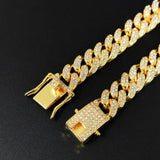 13MM AAA Rhinestone Miami Cuban Link Chain Necklace Hip Hop Silver Jewelry