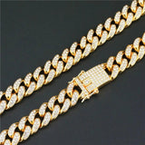 13MM AAA Rhinestone Miami Cuban Link Chain Necklace Hip Hop Silver Jewelry