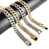 13MM AAA Rhinestone Miami Cuban Link Chain Necklace Hip Hop Silver Jewelry