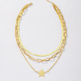 Flat Blade Snake Chain Choker Layered Star Pendant Necklaces