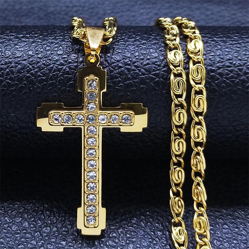 Christian Jesus Cross Pendant Necklace Stainless Steel Men Chain Jewelry