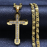 Christian Jesus Cross Pendant Necklace Stainless Steel Men Chain Jewelry