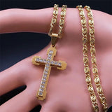 Christian Jesus Cross Pendant Necklace Stainless Steel Men Chain Jewelry
