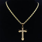 Christian Jesus Cross Pendant Necklace Stainless Steel Men Chain Jewelry
