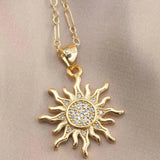 Vintage Sun Stone Pendant Retro Necklace Jewelry