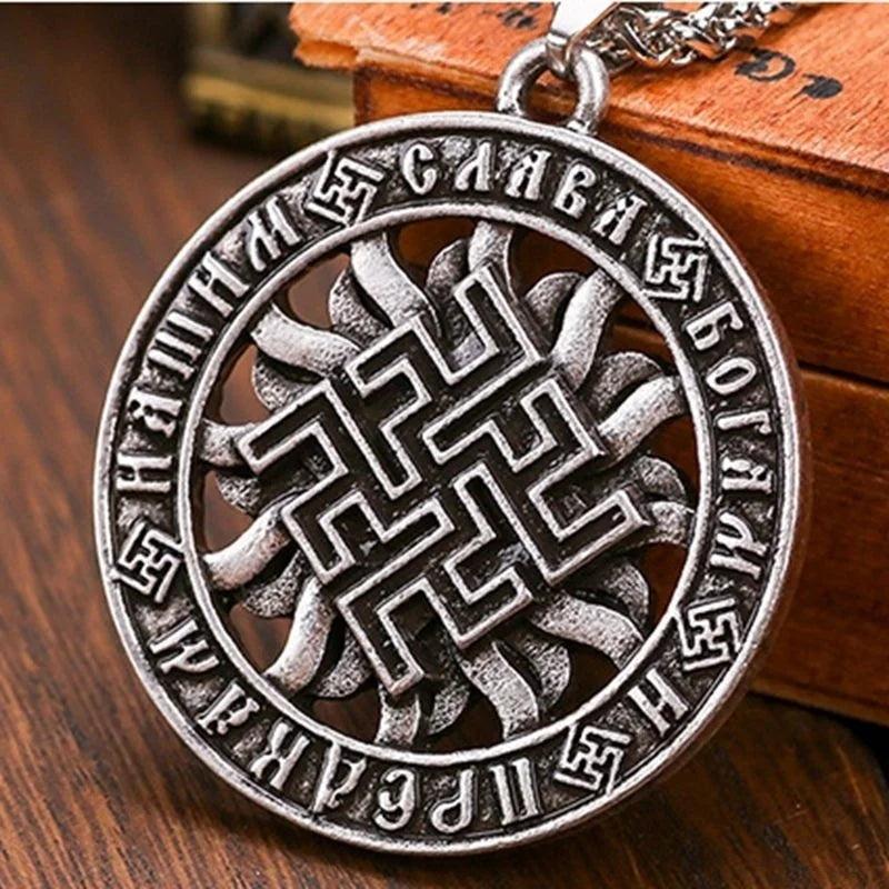 Buddhist Rune Pattern Round Pendant Necklace Men's Necklace