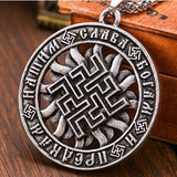 Buddhist Rune Pattern Round Pendant Necklace Men's Necklace