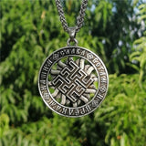 Buddhist Rune Pattern Round Pendant Necklace Men's Necklace