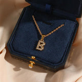 Stainless Steel PVD Waterproof Crystal Letter Pendant Necklace