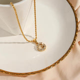 Stainless Steel PVD Waterproof Crystal Letter Pendant Necklace
