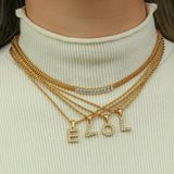 Stainless Steel PVD Waterproof Crystal Letter Pendant Necklace